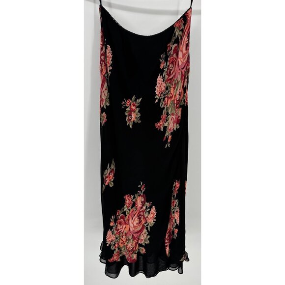 Vintage Black Floral Slip Dress With Ruffle Hem & Beaded Detail - Picture 2 of 9